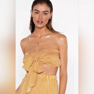 NWT! Nasty Gal orange striped tie front bandeau Top!